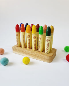 Rectangular crayon holder for 12 sticks, desk organization waldorf school, personalized gift for playgroup child form wooden holder without crayons