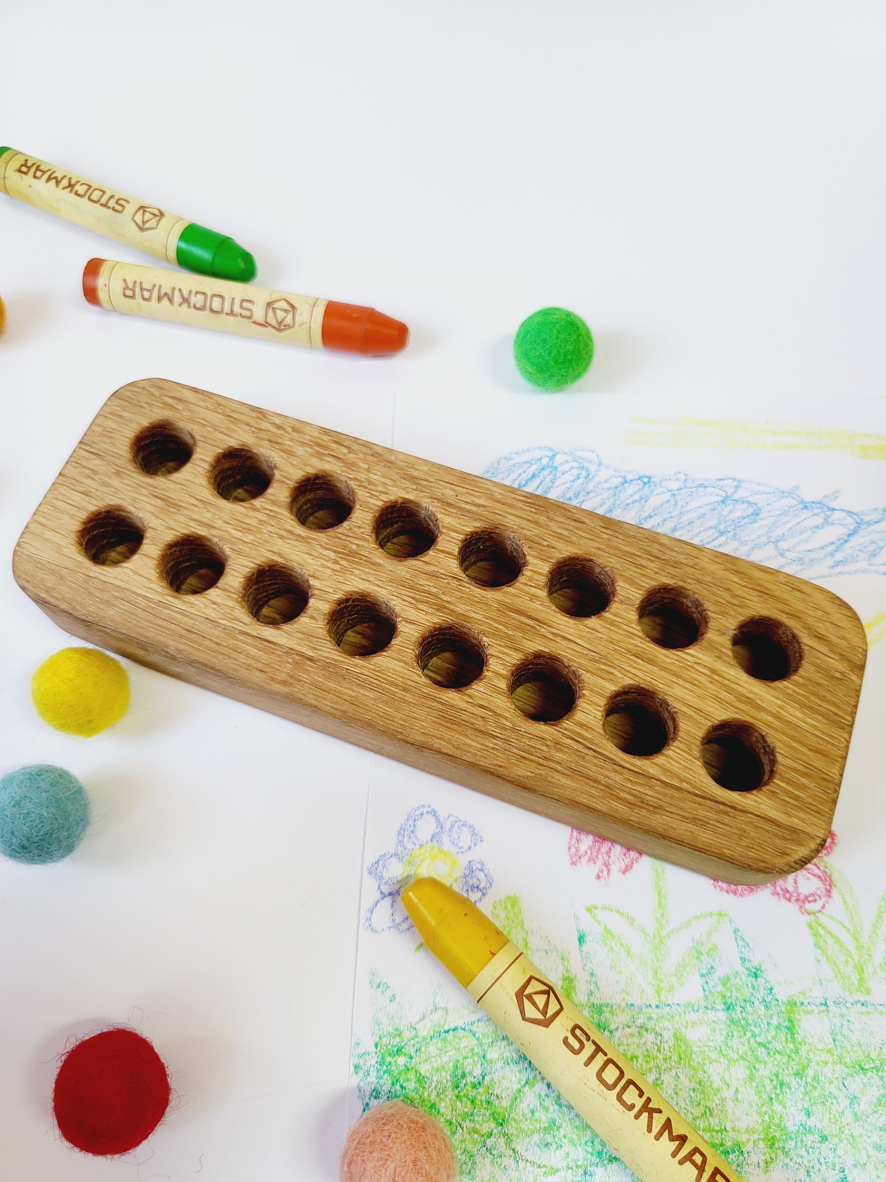 Rectangular crayon holder for 16 sticks, desk organization waldorf school, personalized gift forkids, child form wooden holder without crayons, educational for privat schools