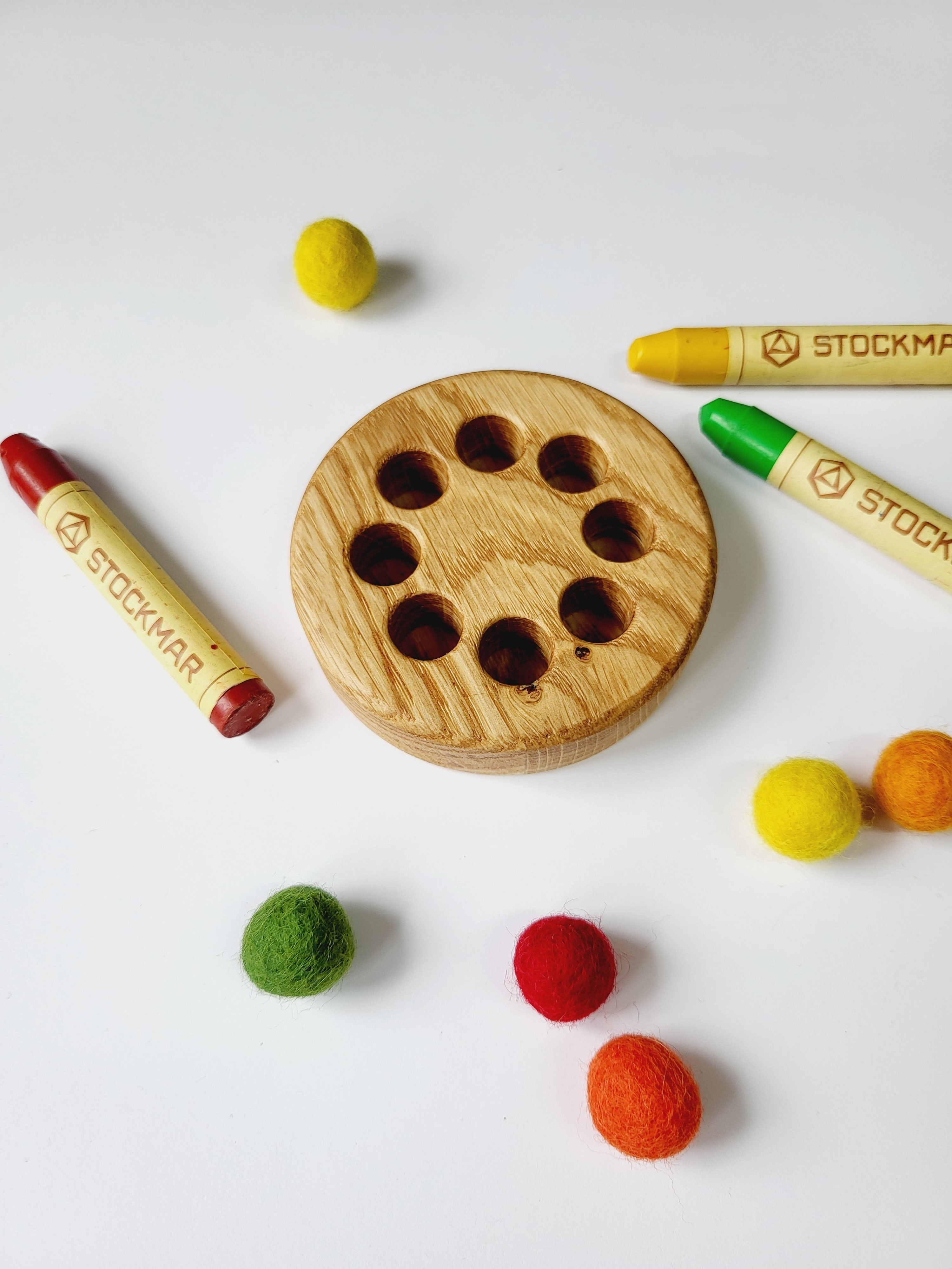 Stockmar crayon holder for 8 sticks, desk organization waldorf crayon holder,  personalized gift for kids wooden holder without crayons