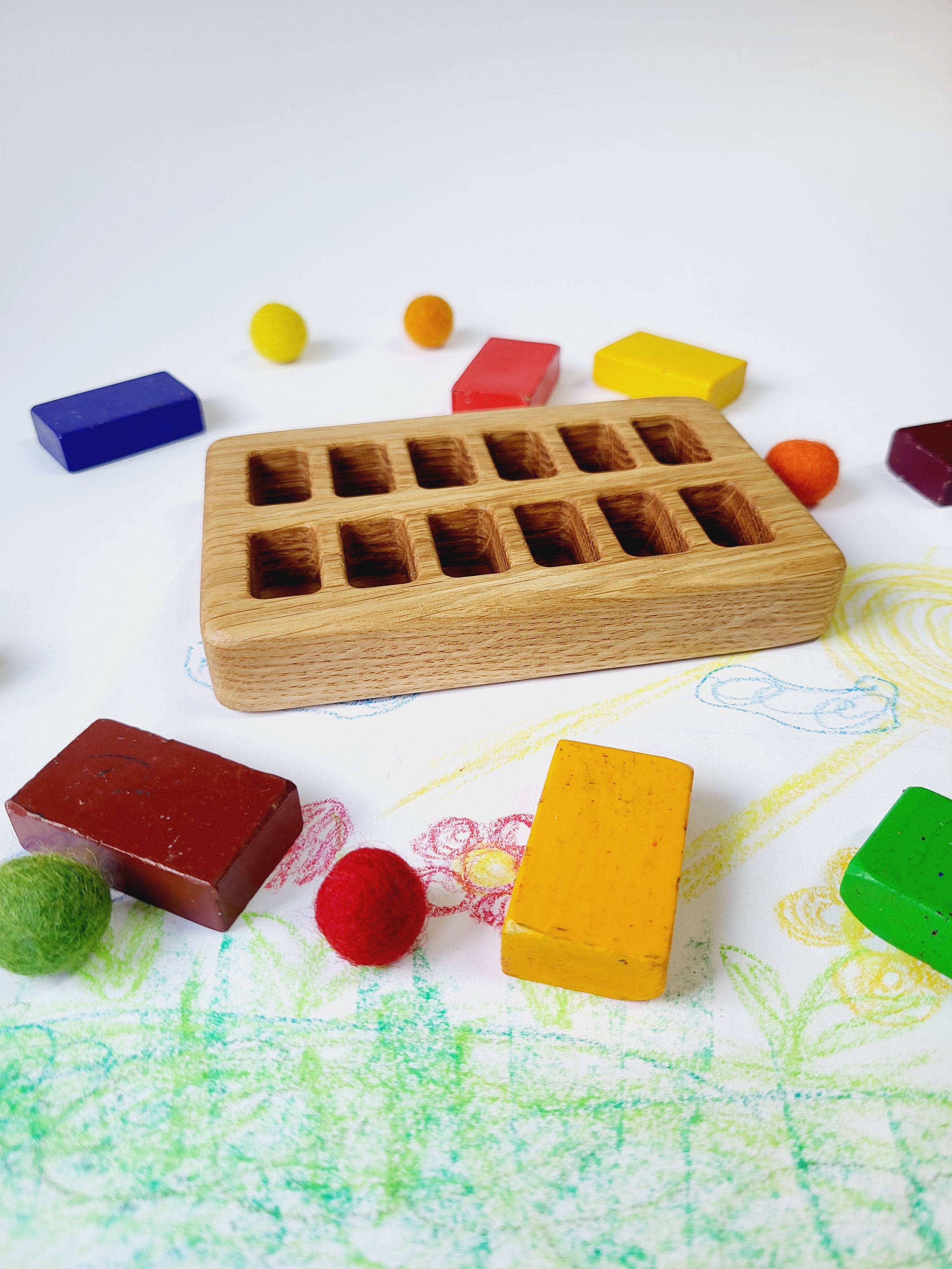 Waldorf Rectangular Crayon holder for Stockmar only  12 Blocks wooden toys crayons gifts desk organizer