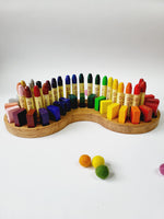 Load image into Gallery viewer, Stockmar Crayon Holder  24 blocks and 24 sticks Caterpillar shape Art supplies gift for kids desk organization wooden holder without crayons
