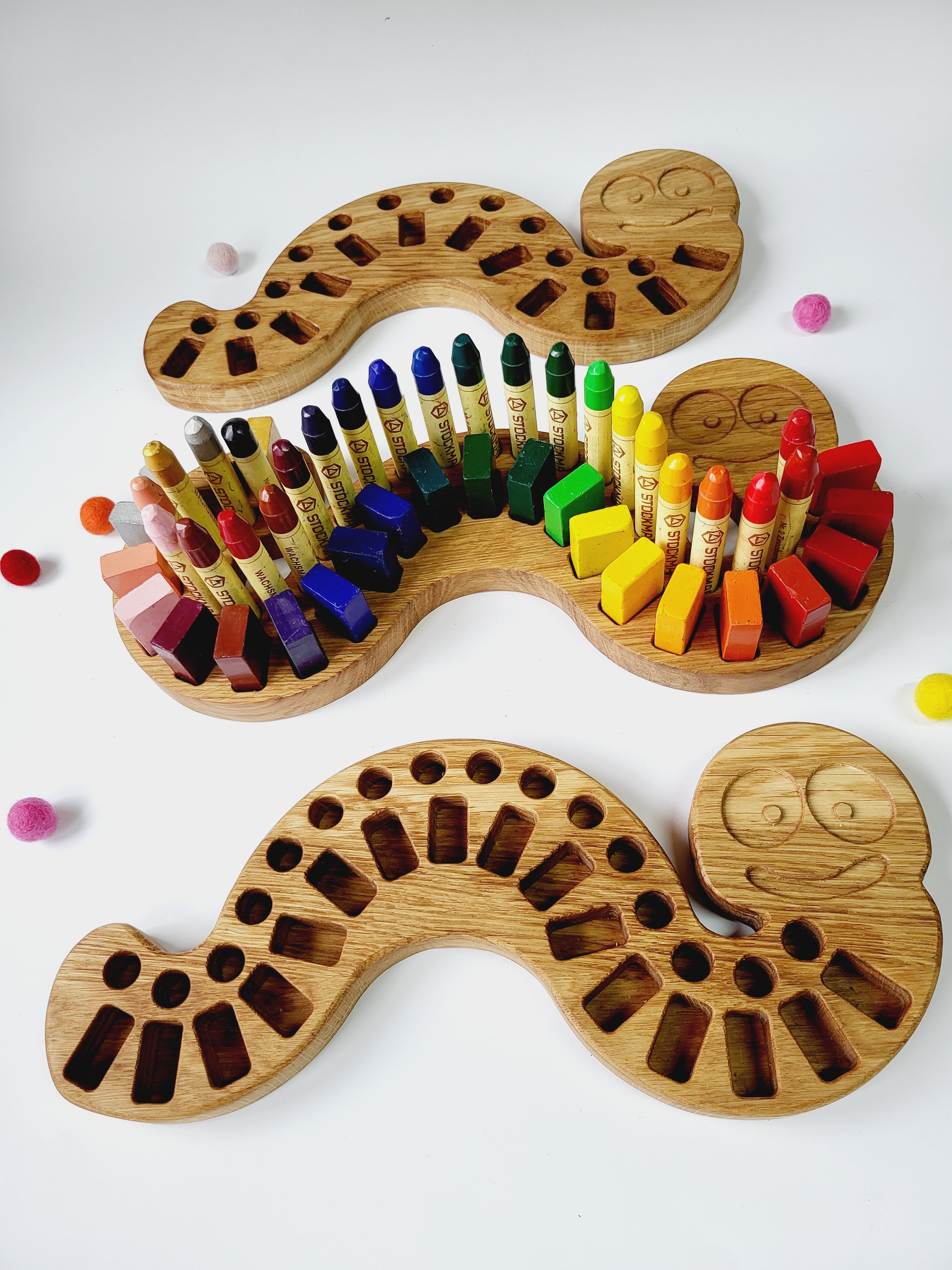 Stockmar Crayon Holder  24 blocks and 24 sticks Caterpillar shape Art supplies gift for kids desk organization wooden holder without crayons