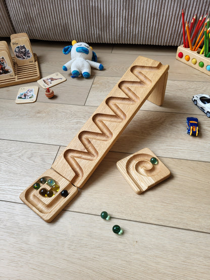 Wooden marble run track race