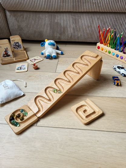 Wooden marble run track race