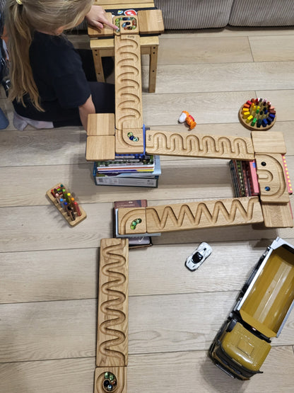 Wooden marble run track race