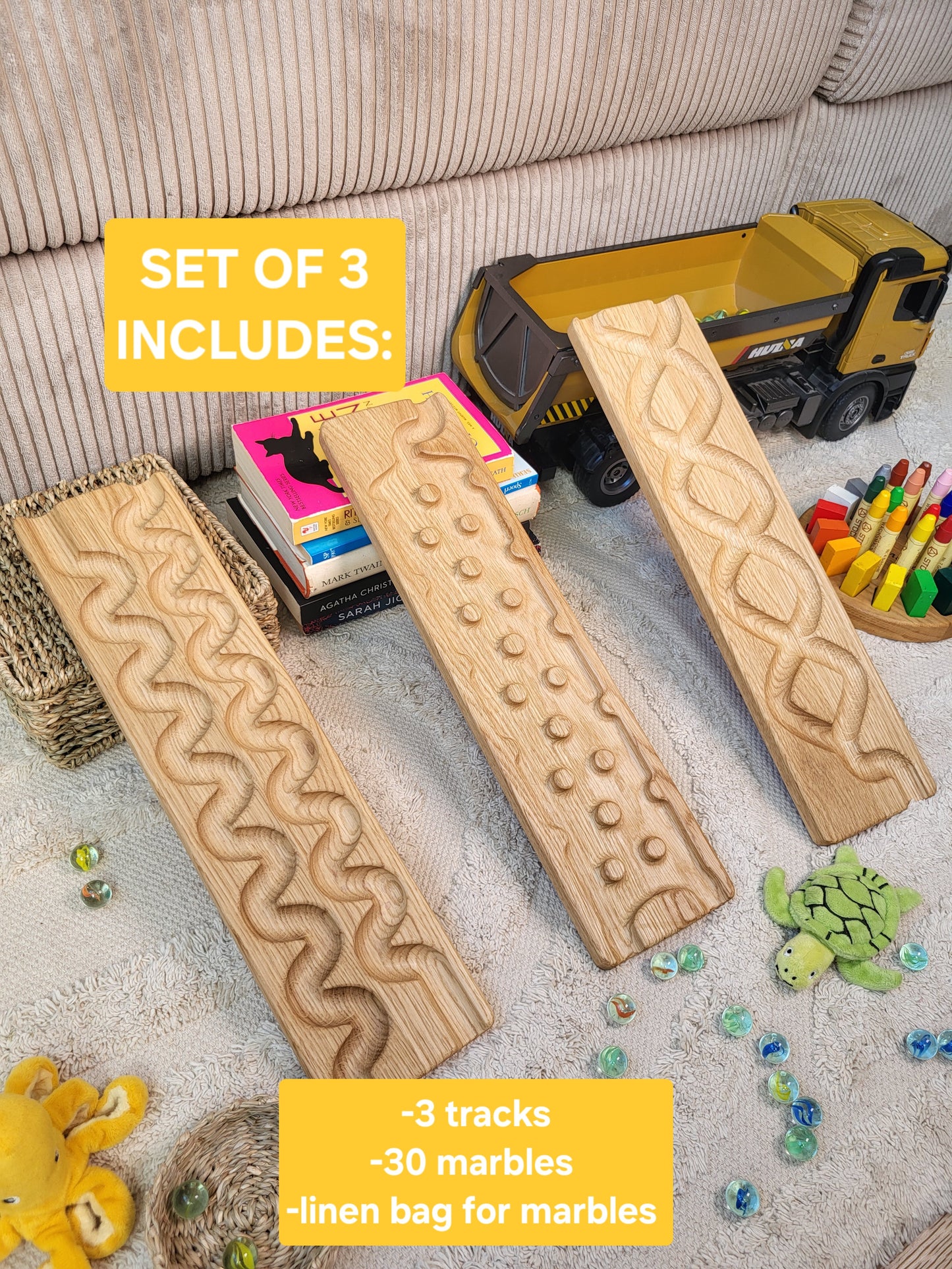 Wooden marble run track