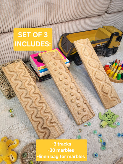 Wooden marble run track