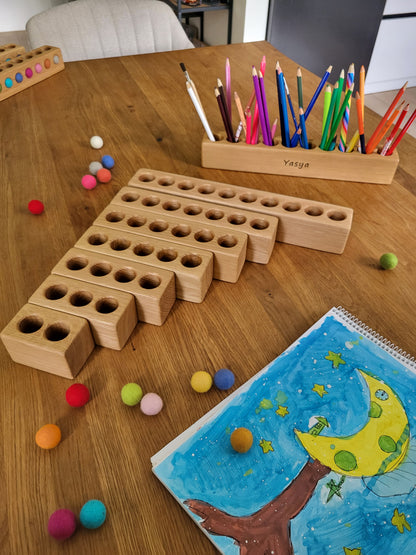 Pot à crayons en bois pour enfants, organiseur de bureau Montessori de différentes tailles, cadeau de rangement personnalisé pour fournitures artistiques