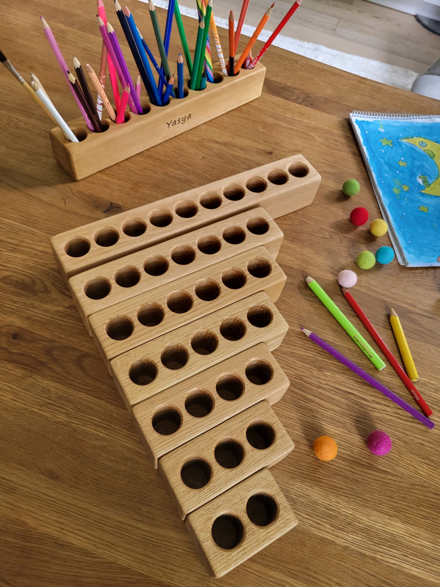 PORTE-CRAYONS en bois à 10 trous CRAYONS NON INCLUS