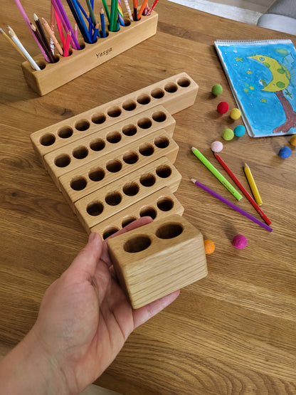 Pot à crayons en bois pour enfants, organiseur de bureau Montessori de différentes tailles, cadeau de rangement personnalisé pour fournitures artistiques