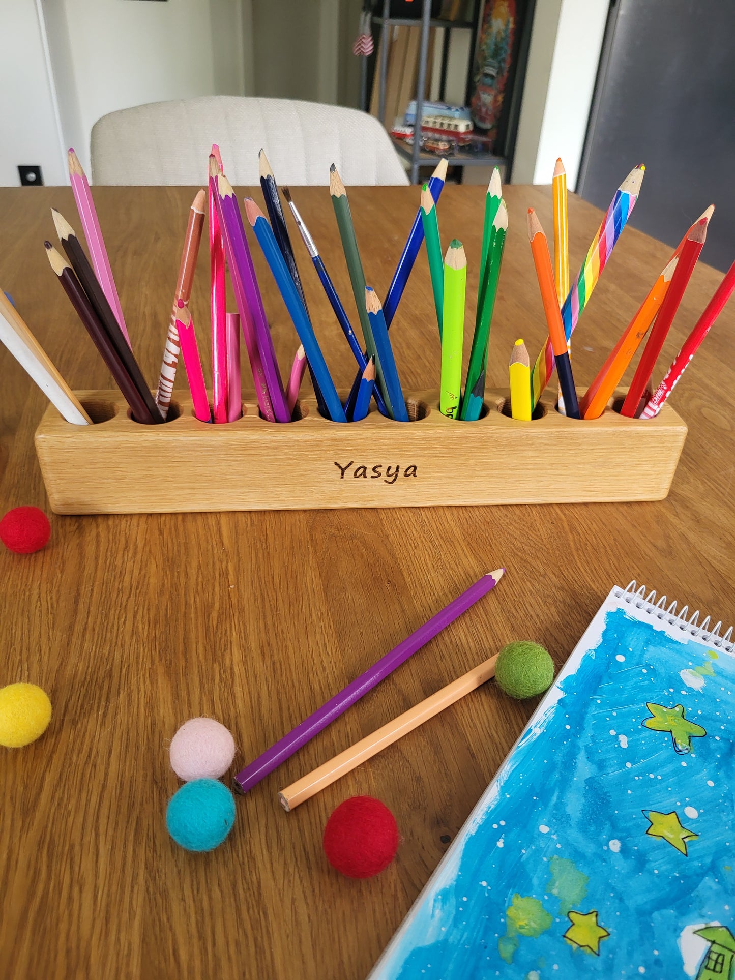 PORTE-CRAYONS en bois à 10 trous CRAYONS NON INCLUS