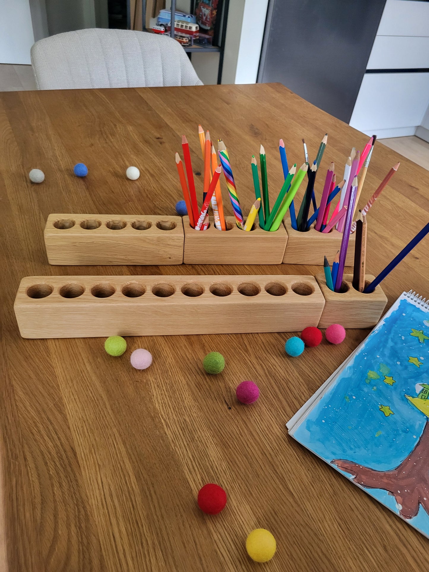 PORTE-CRAYONS en bois à 10 trous CRAYONS NON INCLUS