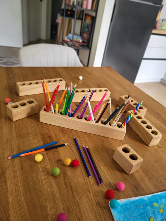 Wooden Pencil Holder for Kids, Montessori Desk Organizer in Various Sizes, Personalized Art Supply Storage Gift