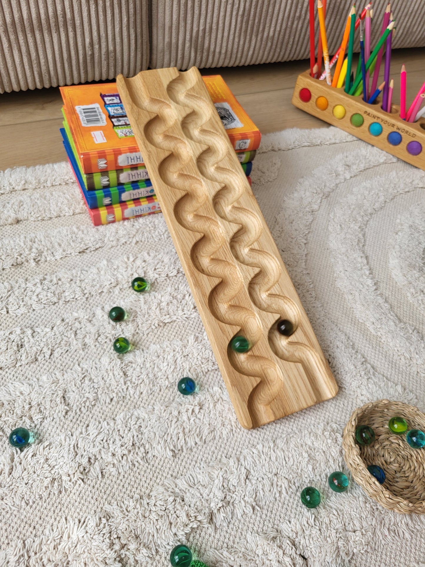 Wooden marble run track