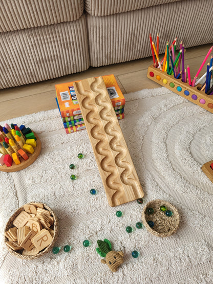 Wooden marble run track