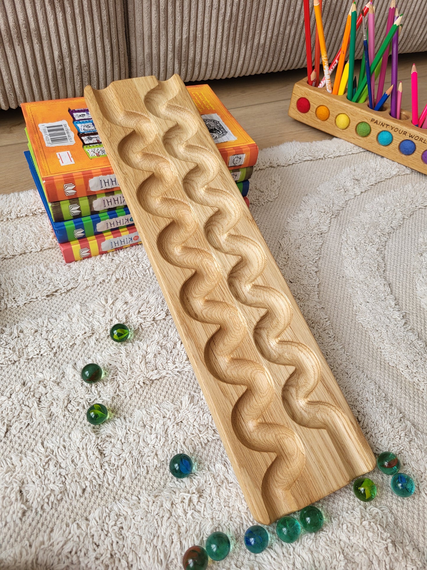 Wooden marble run track