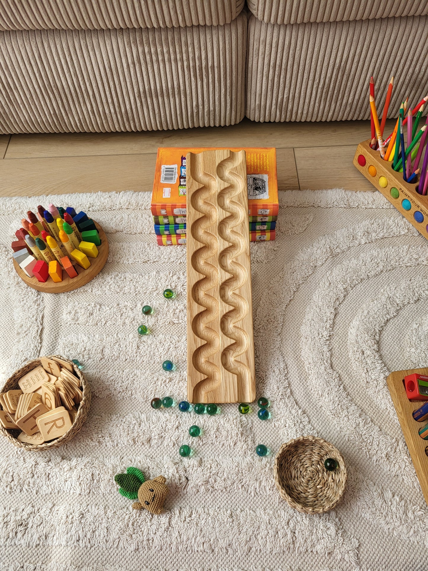 Wooden marble run track