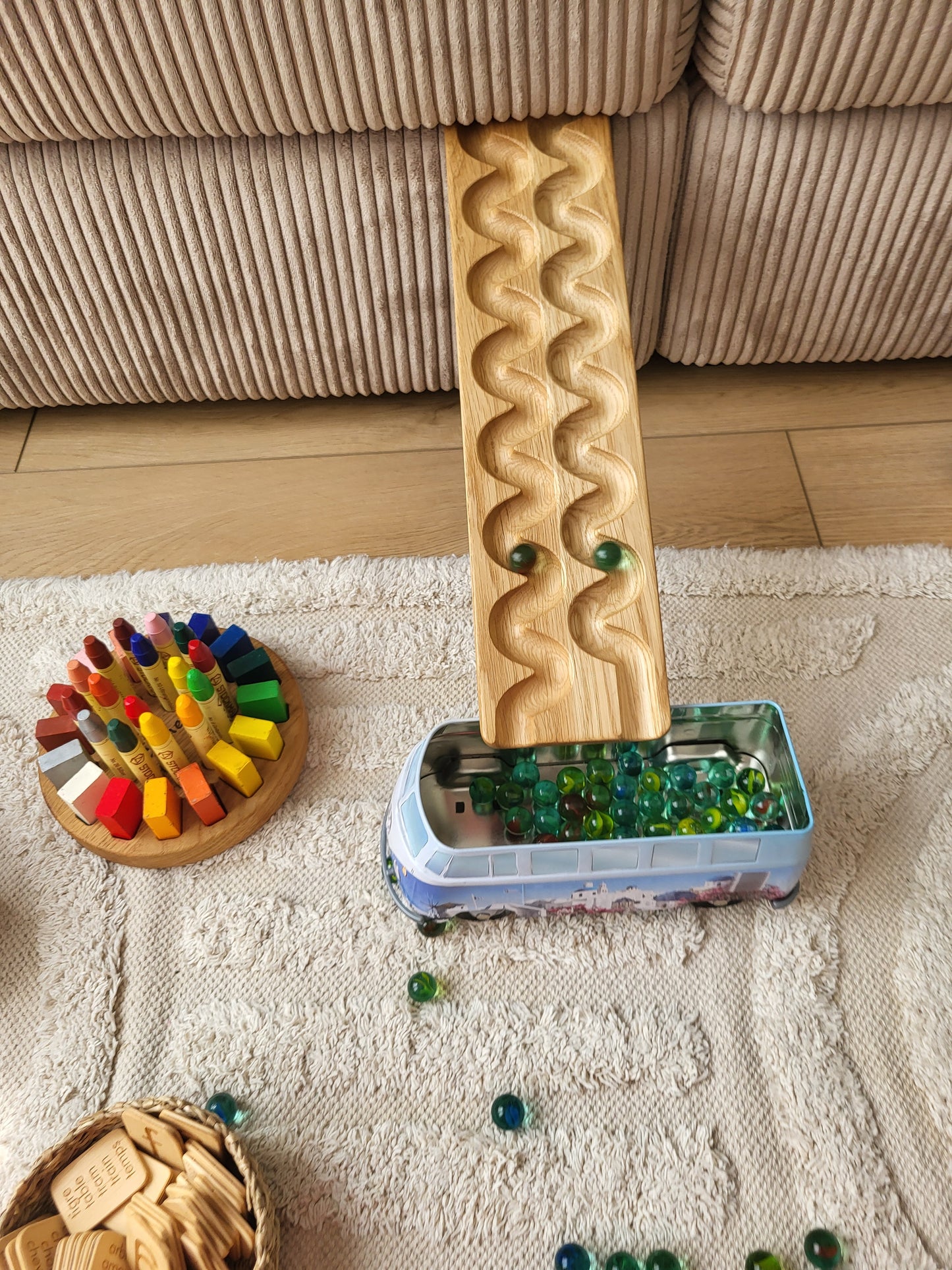Wooden marble run track