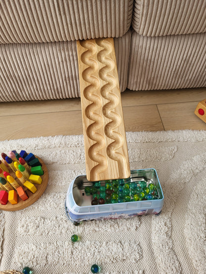 Wooden marble run track