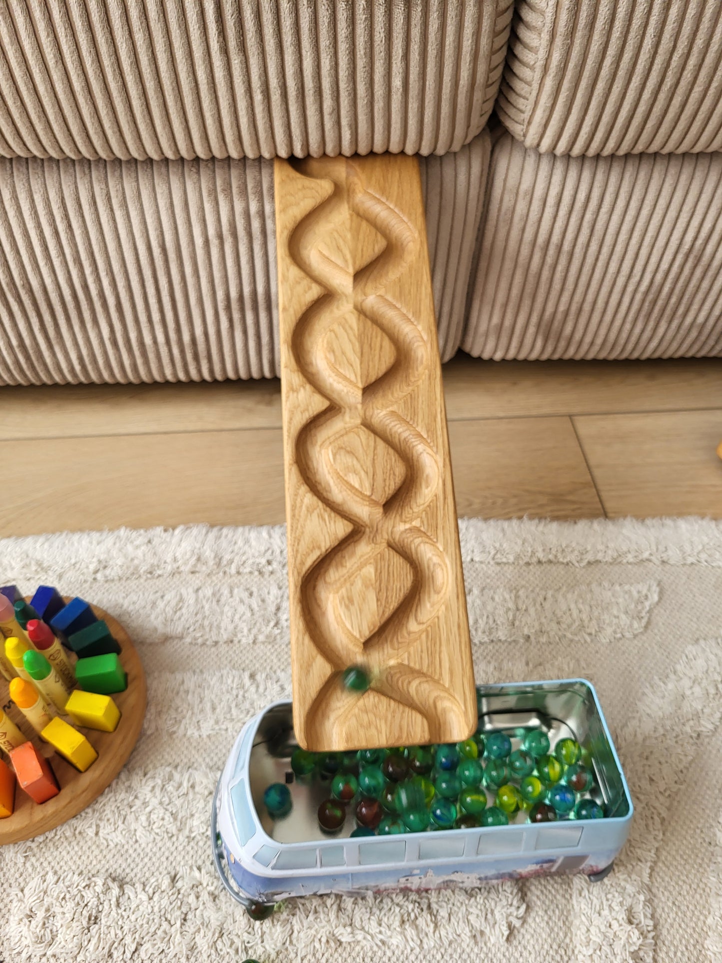 Wooden marble run track