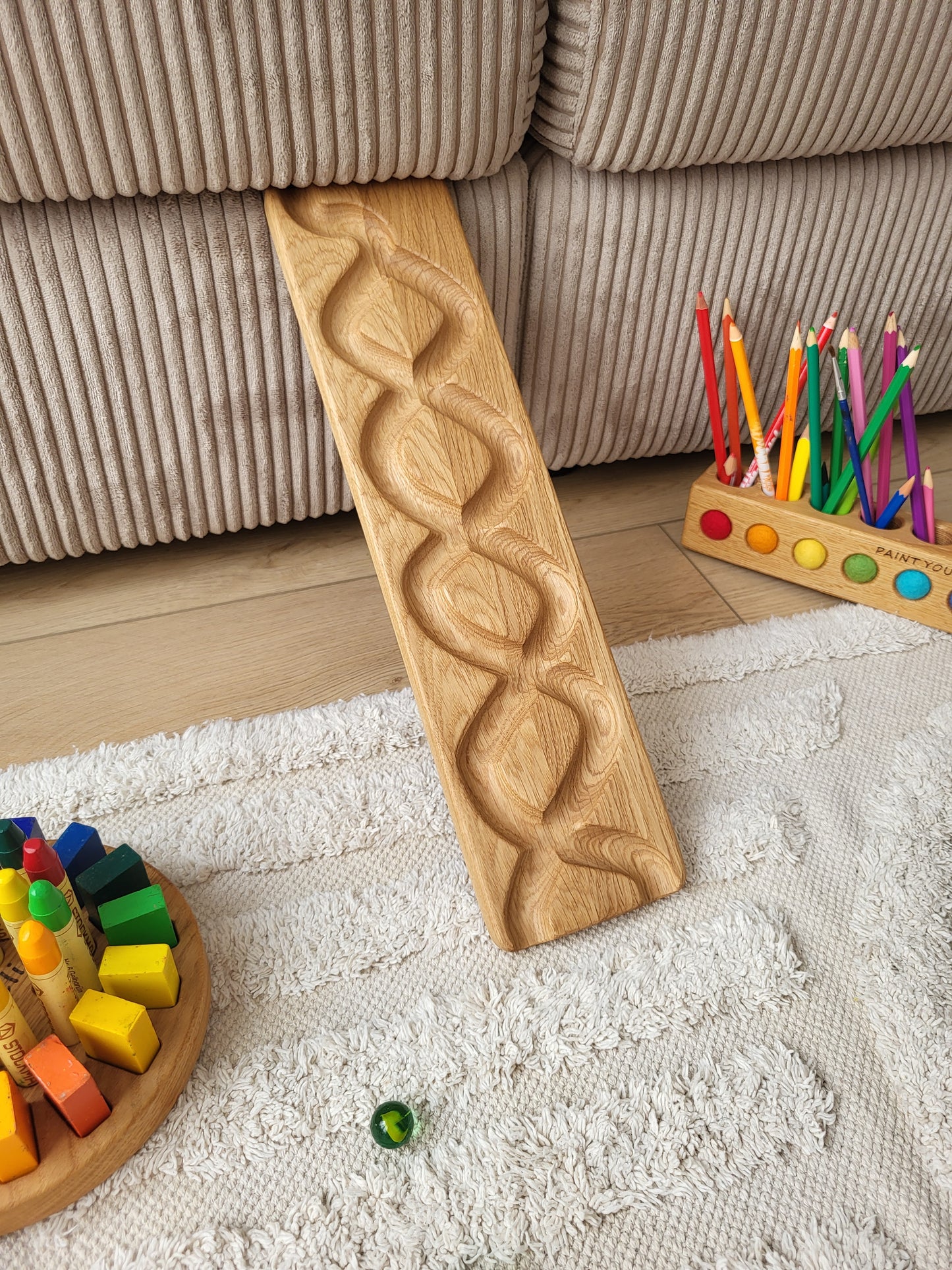 Wooden marble run track