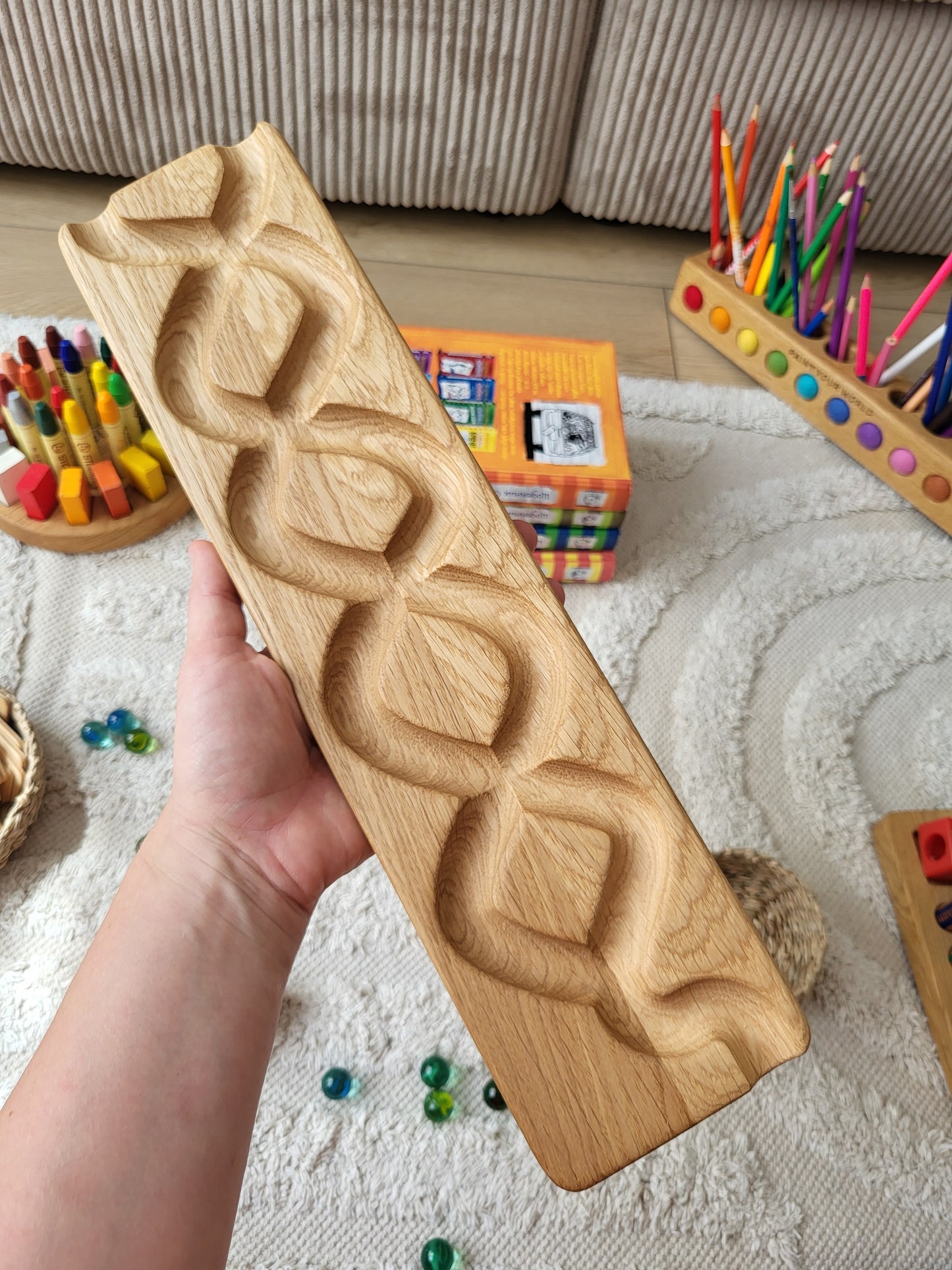 Wooden marble run track