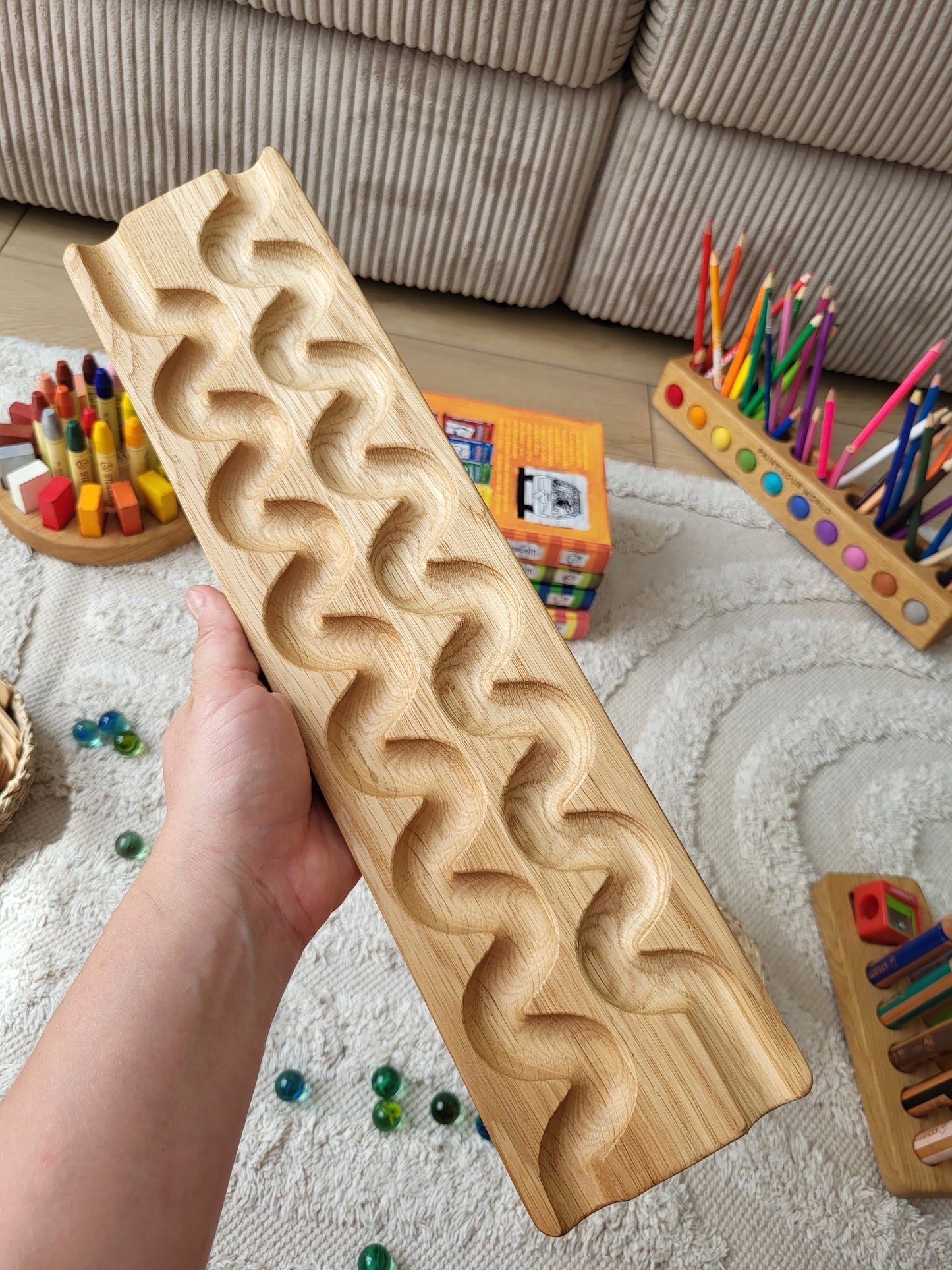 Wooden marble run track