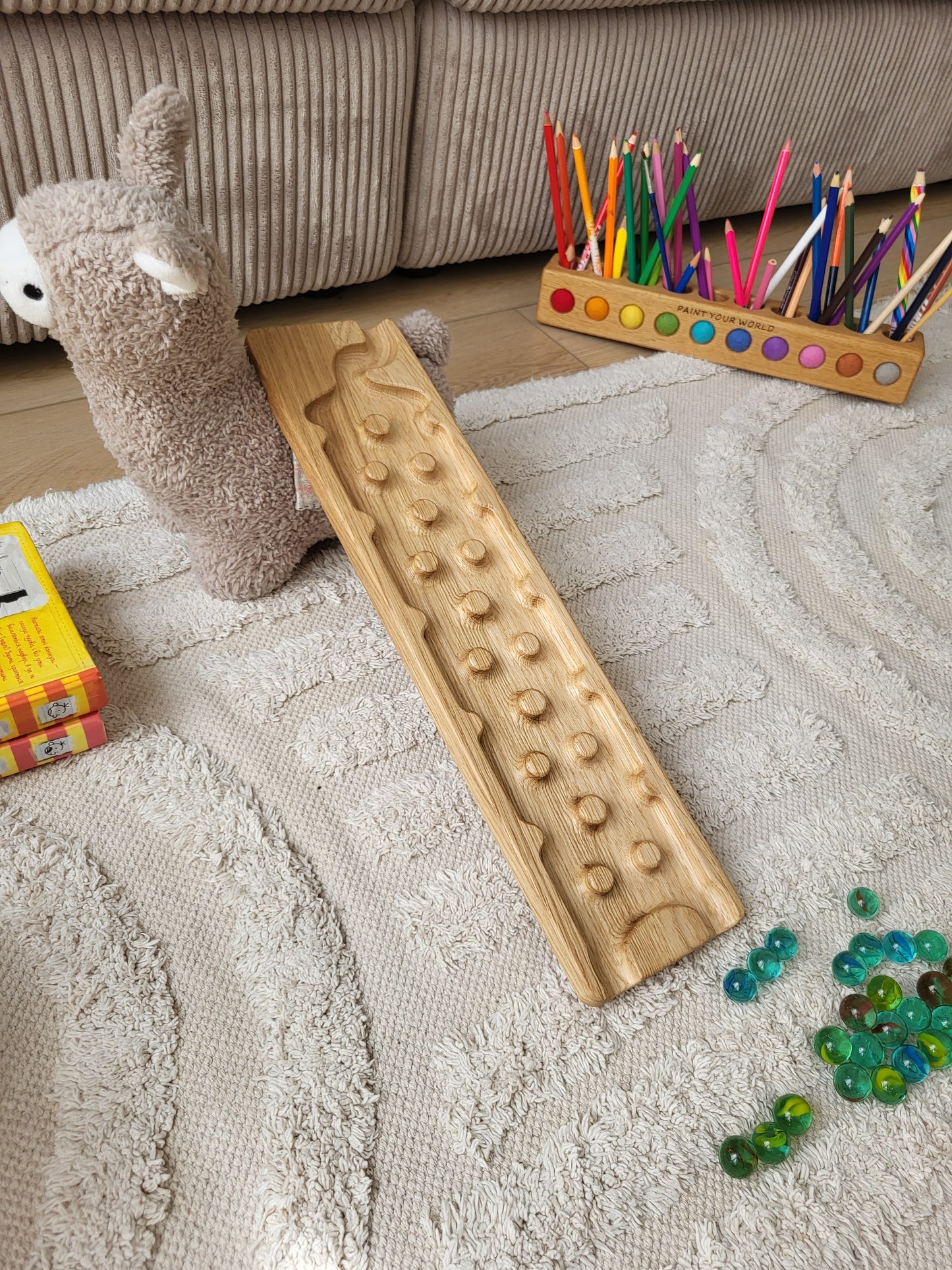 Wooden marble run track