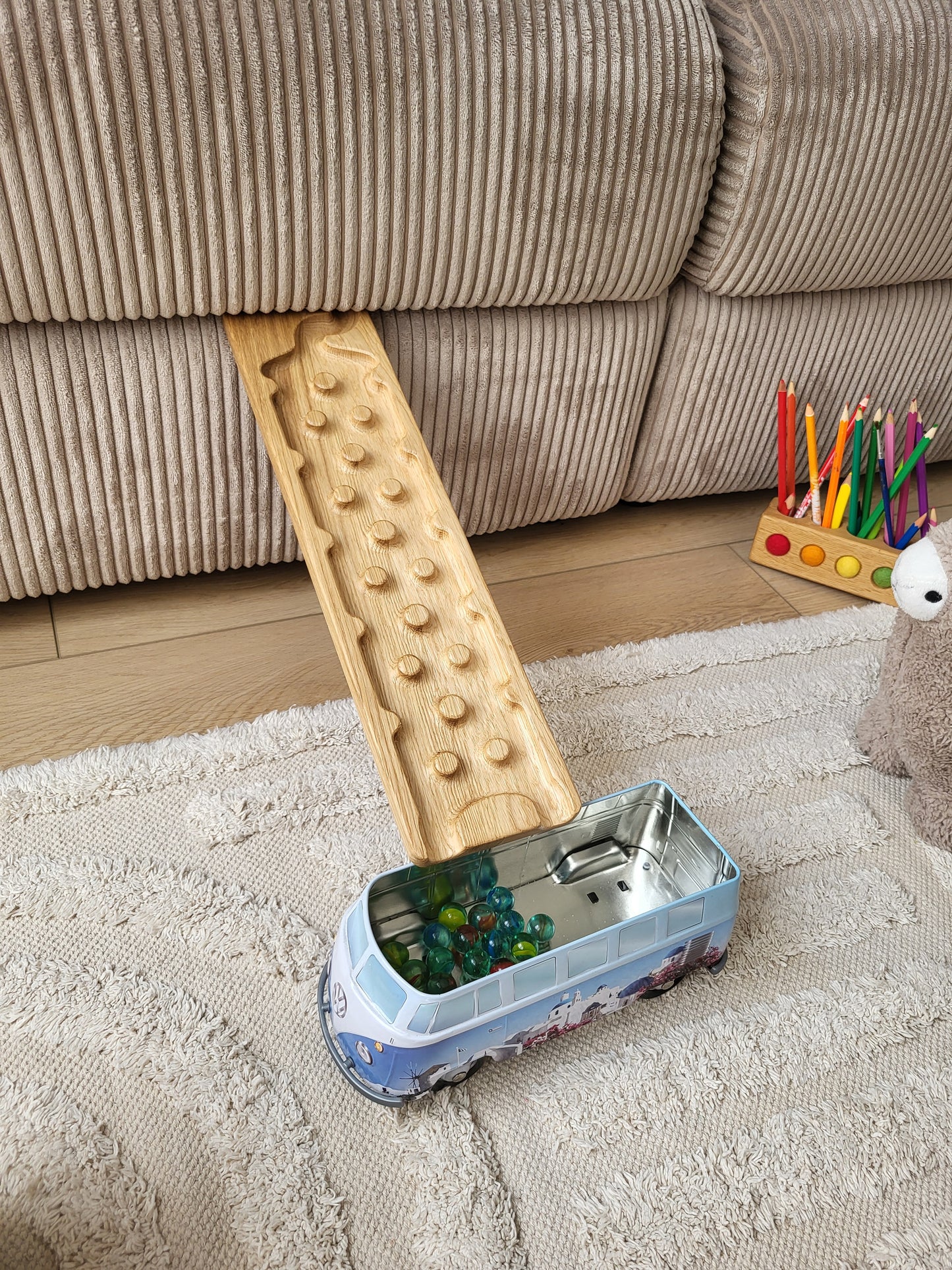 Wooden marble run track