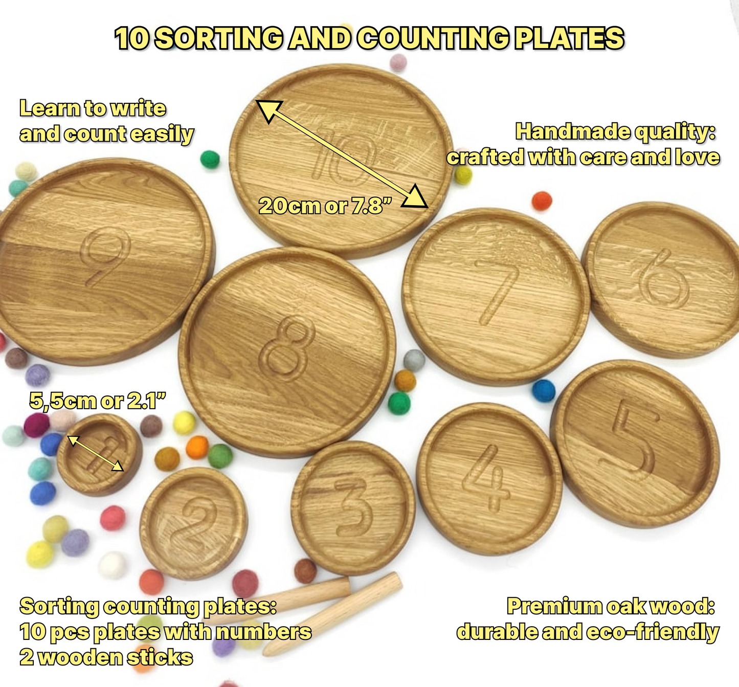 Satz von Sortierplatten oder runden Tabletts mit Zahlen