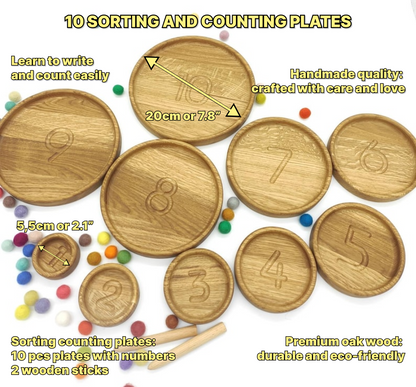 Satz von Sortierplatten oder runden Tabletts mit Zahlen