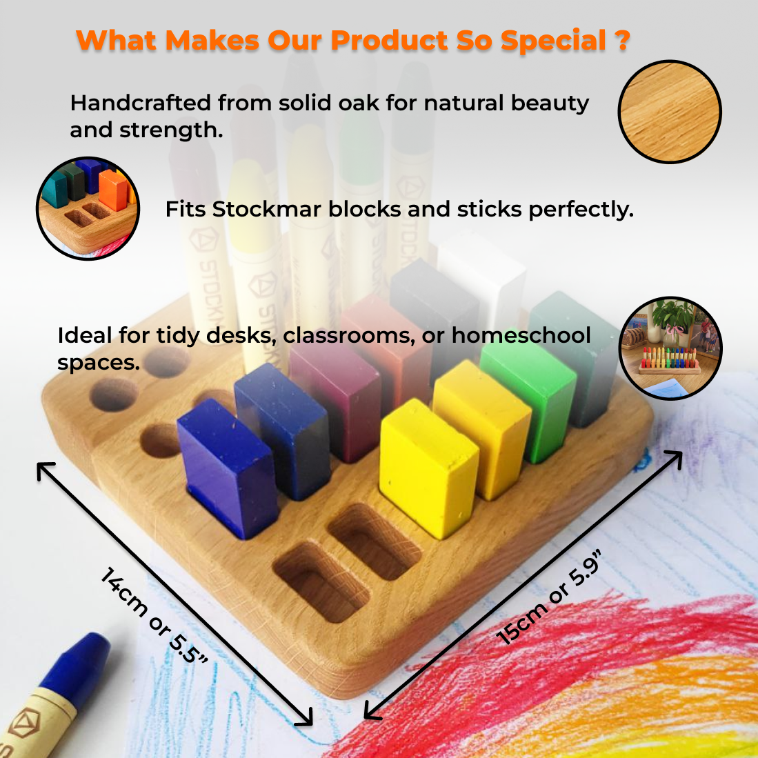 Waldorf-Stiftehalter für Stockmar 12 Blöcke und 12 Stäbe, RECHTECKIG, ohne Stifte