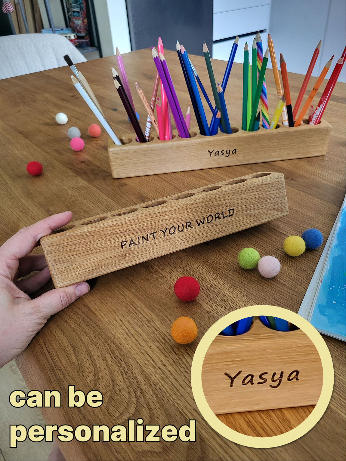 PORTE-CRAYONS en bois à 10 trous CRAYONS NON INCLUS