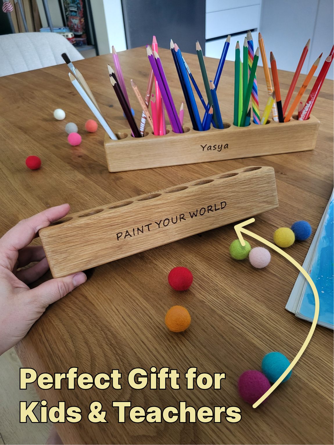 Pot à crayons en bois pour enfants, organiseur de bureau Montessori de différentes tailles, cadeau de rangement personnalisé pour fournitures artistiques