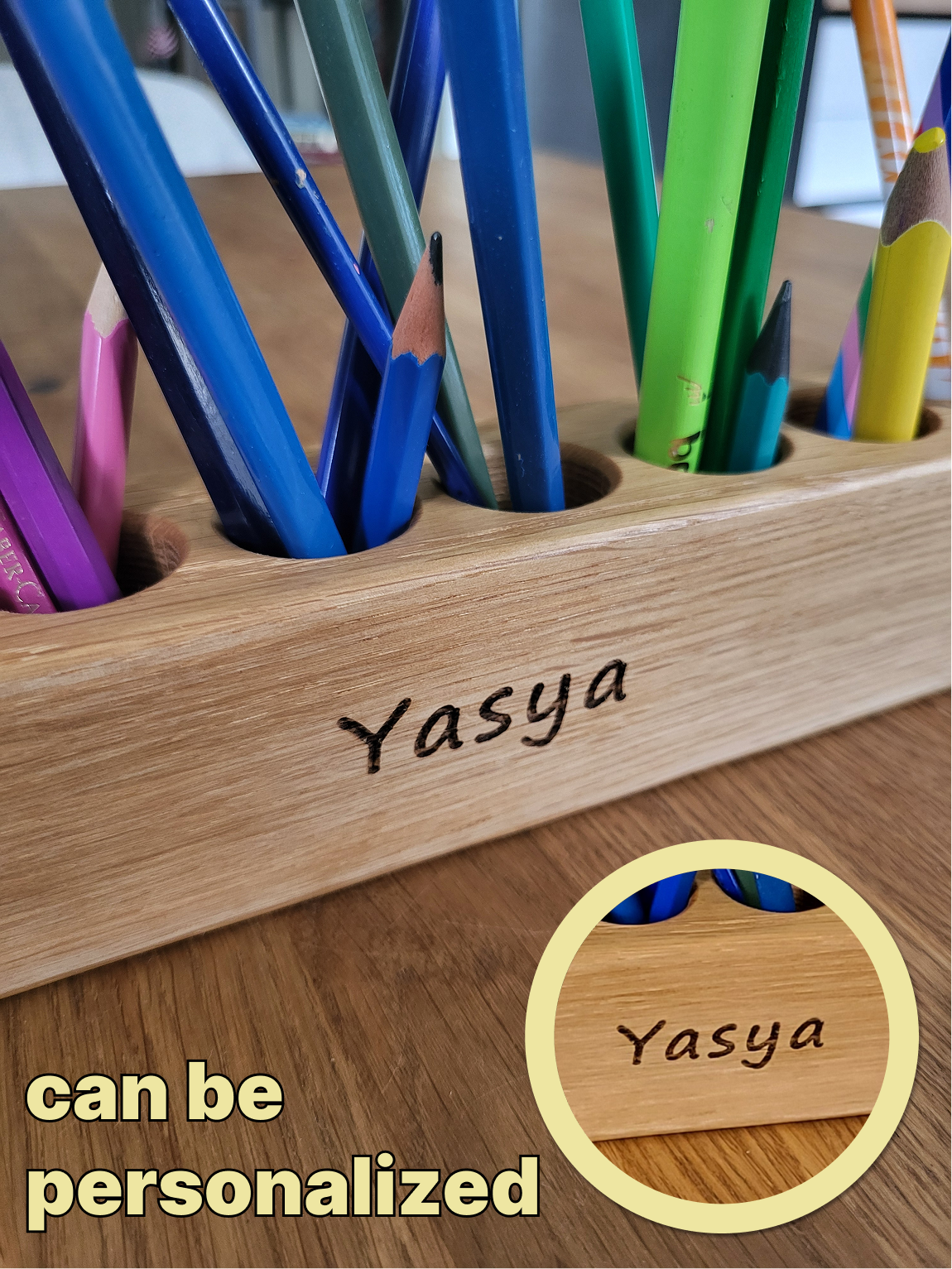 POT À CRAYONS en bois avec 10 trous et boules de feutre CRAYONS NON INCLUS