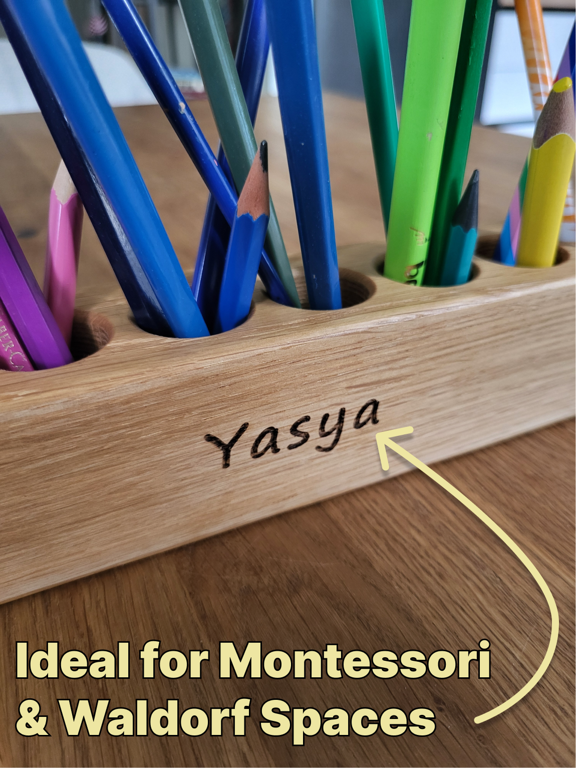 Wooden pencil holder with 8 holes PENCILS NOT INCLUDED