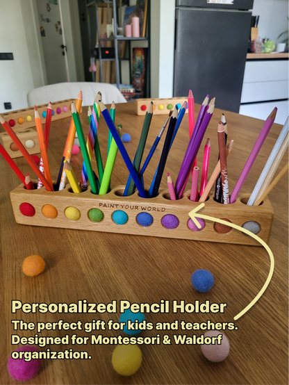 POT À CRAYONS en bois avec 10 trous et boules de feutre CRAYONS NON INCLUS
