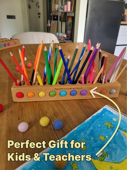 Wooden pencil holder with 10 holes for felt balls PENCILS NOT INCLUDED
