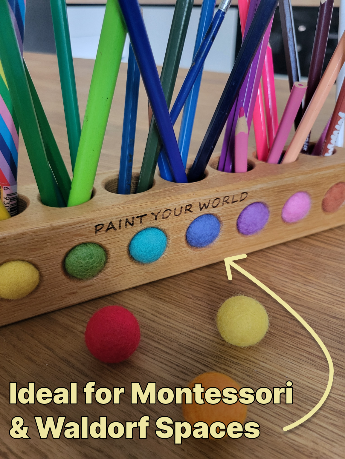 Wooden pencil holder with 7 holes for felt balls  PENCILS NOT INCLUDED