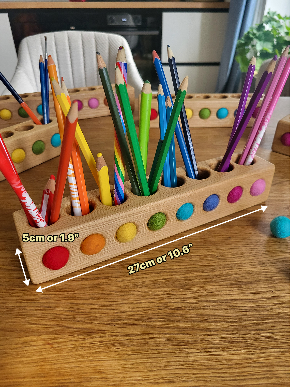 Wooden pencil holder with holes for felt balls PENCILS NOT INCLUDED
