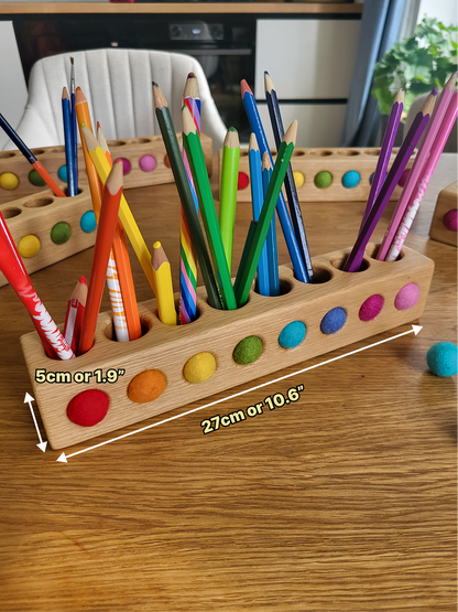 Wooden pencil holder with holes for felt balls PENCILS NOT INCLUDED