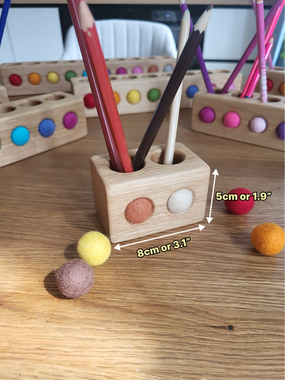 Wooden pencil holder with holes for felt balls PENCILS NOT INCLUDED