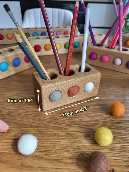 Wooden pencil holder with holes for felt balls PENCILS NOT INCLUDED