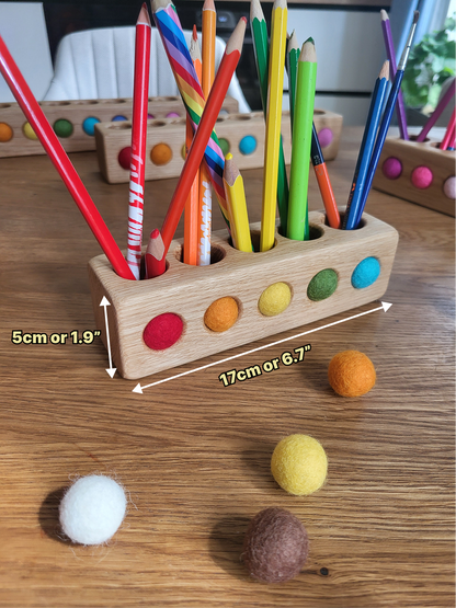 Wooden pencil holder with holes for felt balls PENCILS NOT INCLUDED