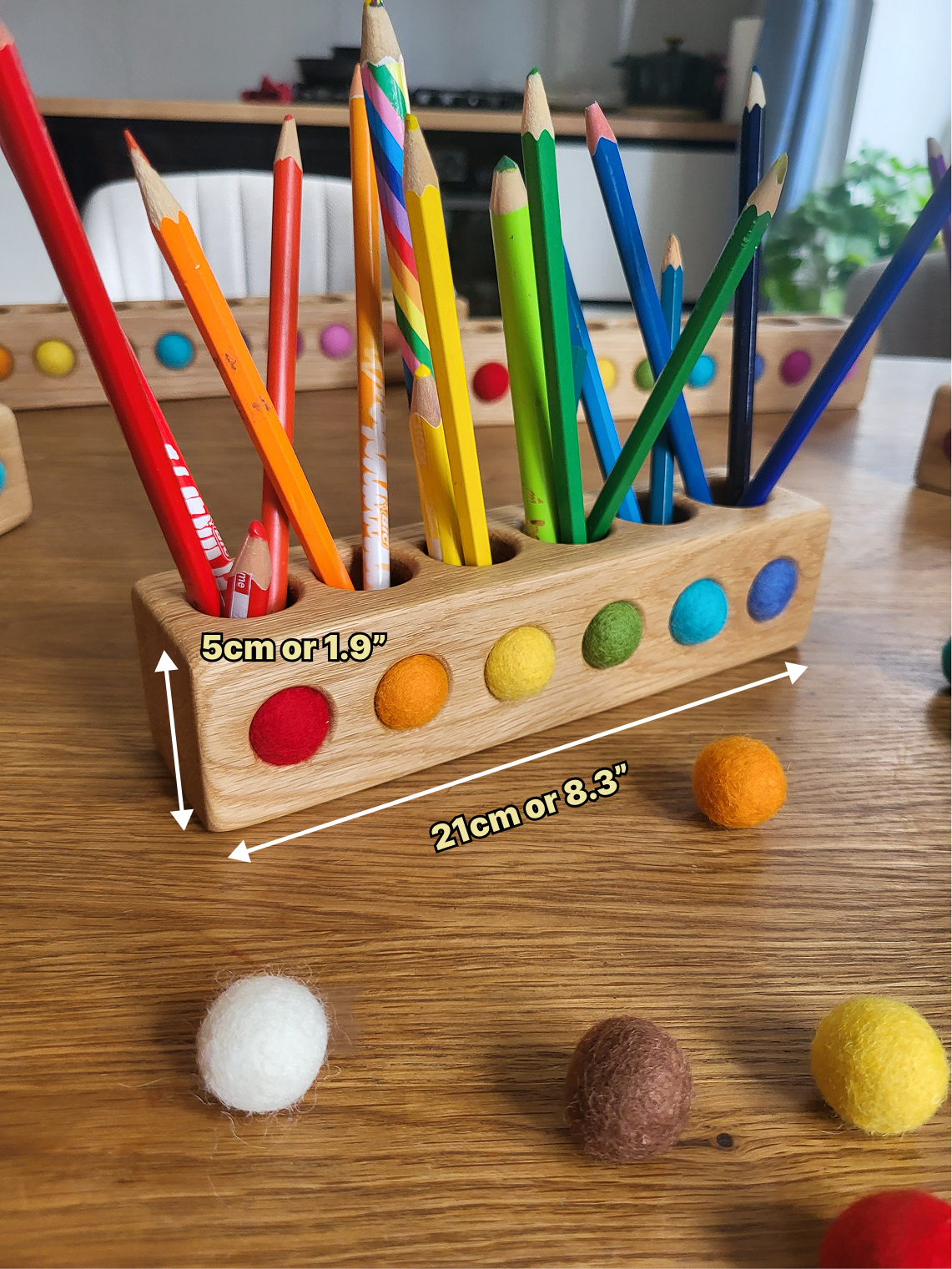 Wooden pencil holder with holes for felt balls PENCILS NOT INCLUDED