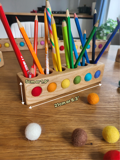 Wooden pencil holder with holes for felt balls PENCILS NOT INCLUDED