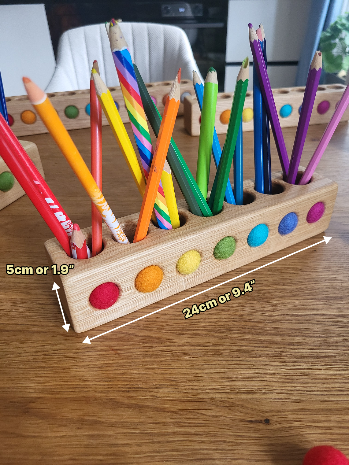 Wooden pencil holder with holes for felt balls PENCILS NOT INCLUDED
