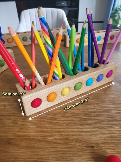 Wooden pencil holder with holes for felt balls PENCILS NOT INCLUDED