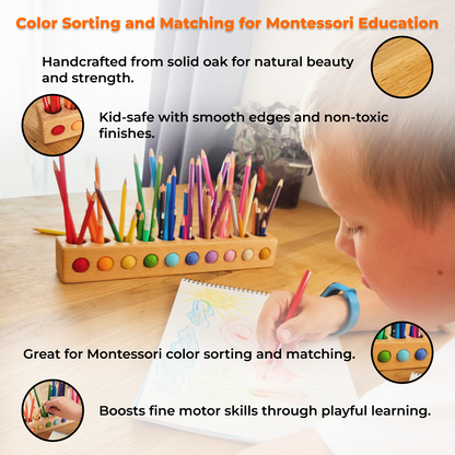 Wooden PENCIL HOLDER with 10 holes and felt balls