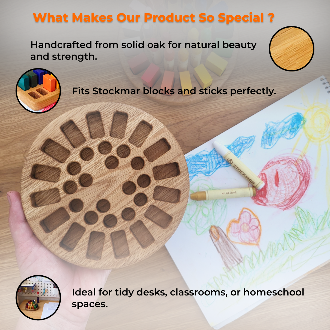 Waldorf Crayon holder for Stockmar 16 Blocks and 16 Sticks  CRAYONS NOT INCLUDED